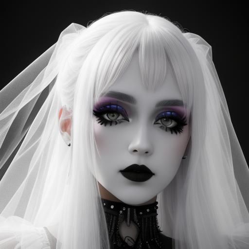 Goth Woman's Face in Monochrome Rainbow Tulle Art