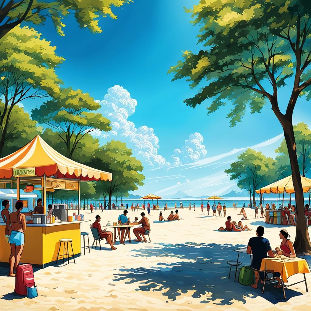 Beach to Parkland Transition as Watercolor Painting