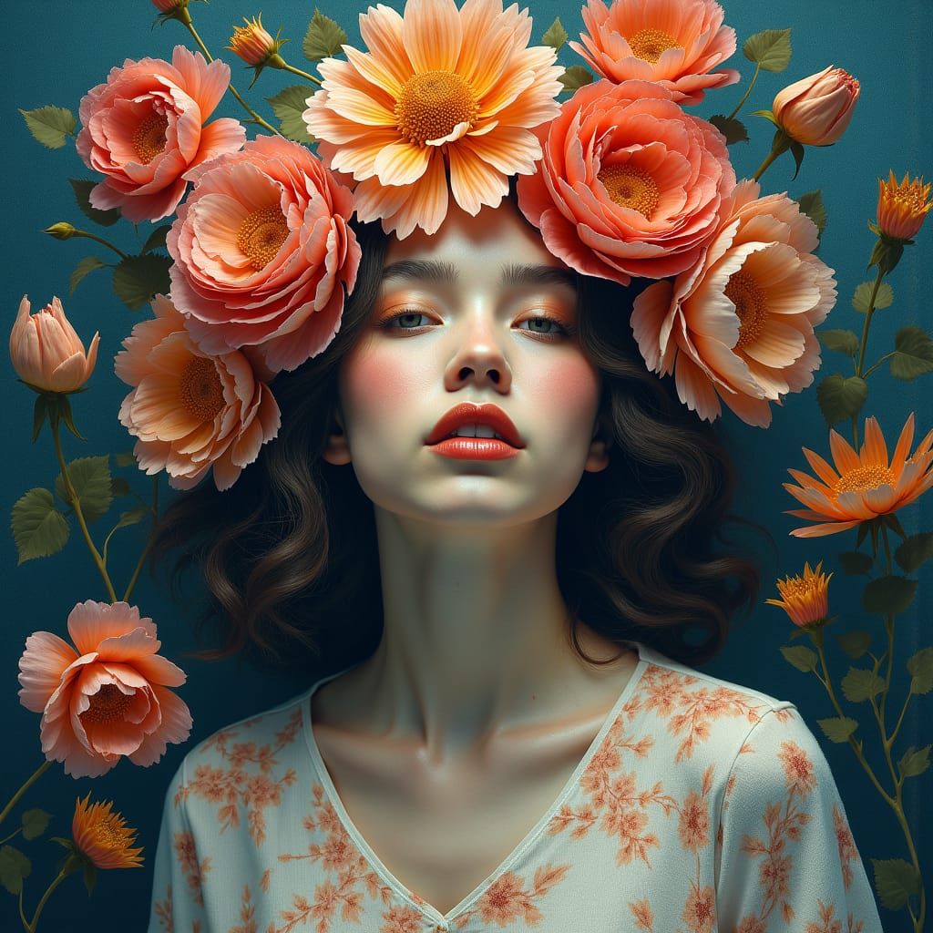 Floral Woman Portrait in Expressive Watercolor Style