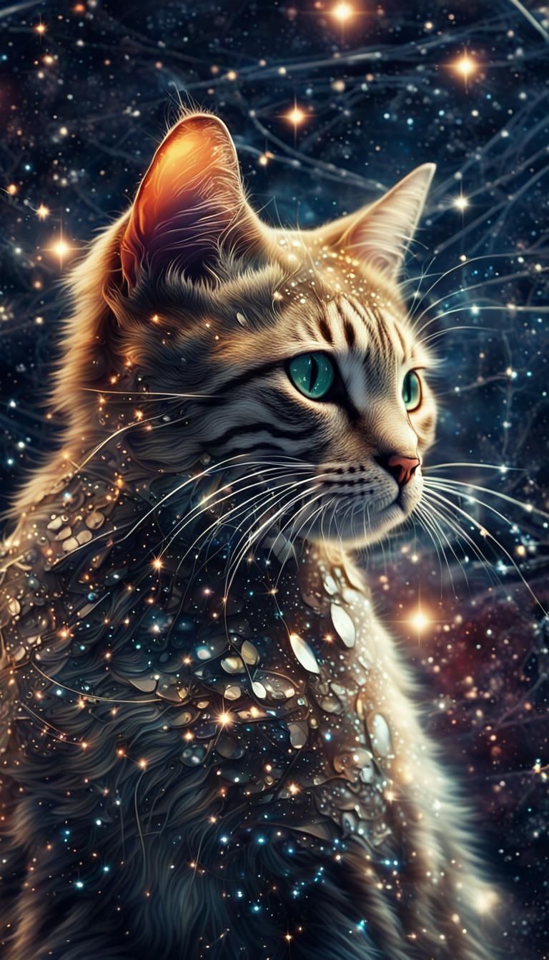 Cat Constellation Shimmers in Space: Magical Fantasy Artwork