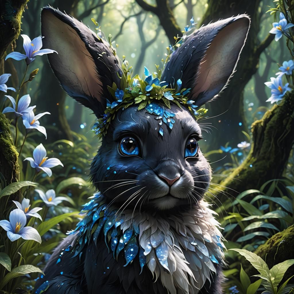 Anime Fae Rabbit Portrait in Magical Forest