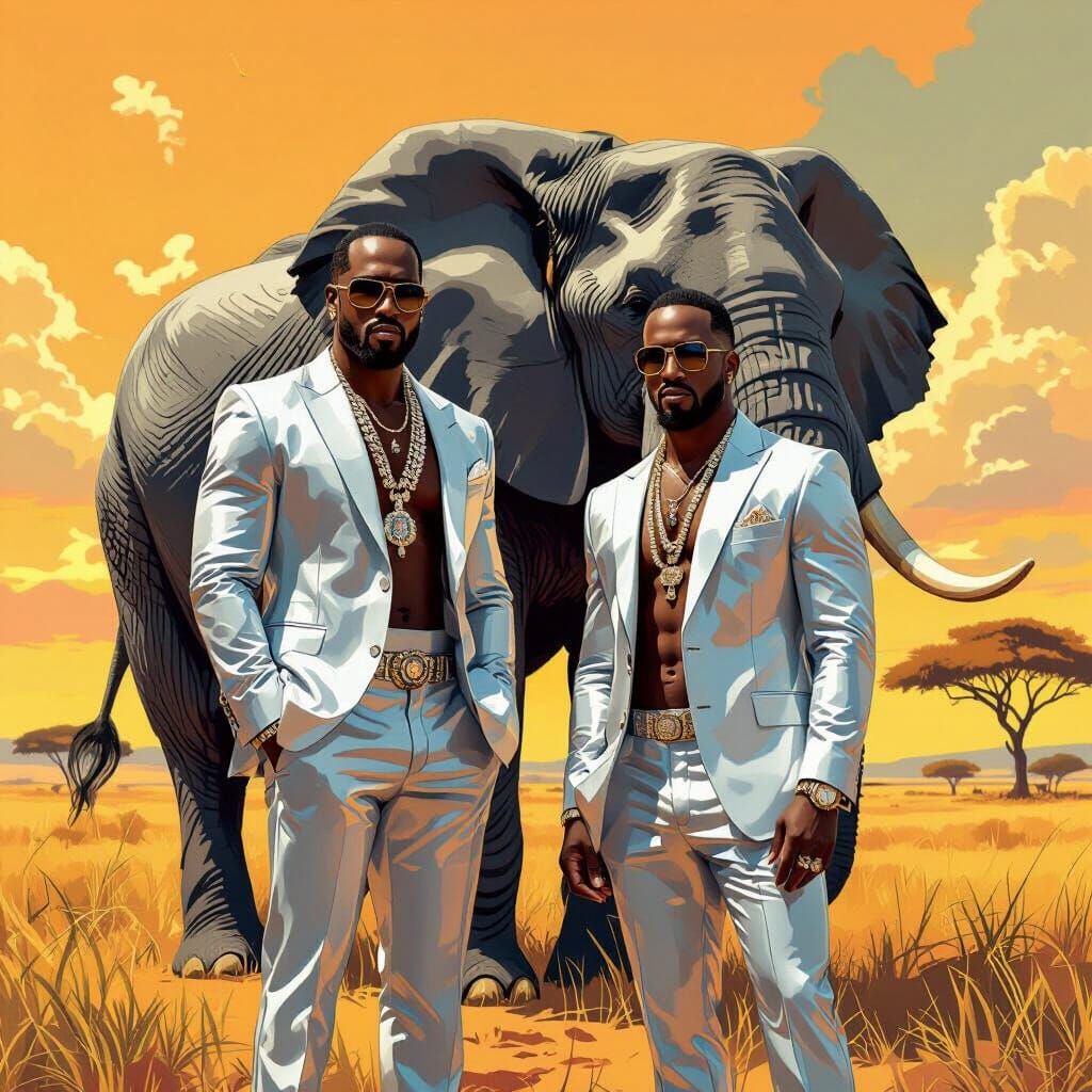 Diddy and Elephant on Vibrant Savannah