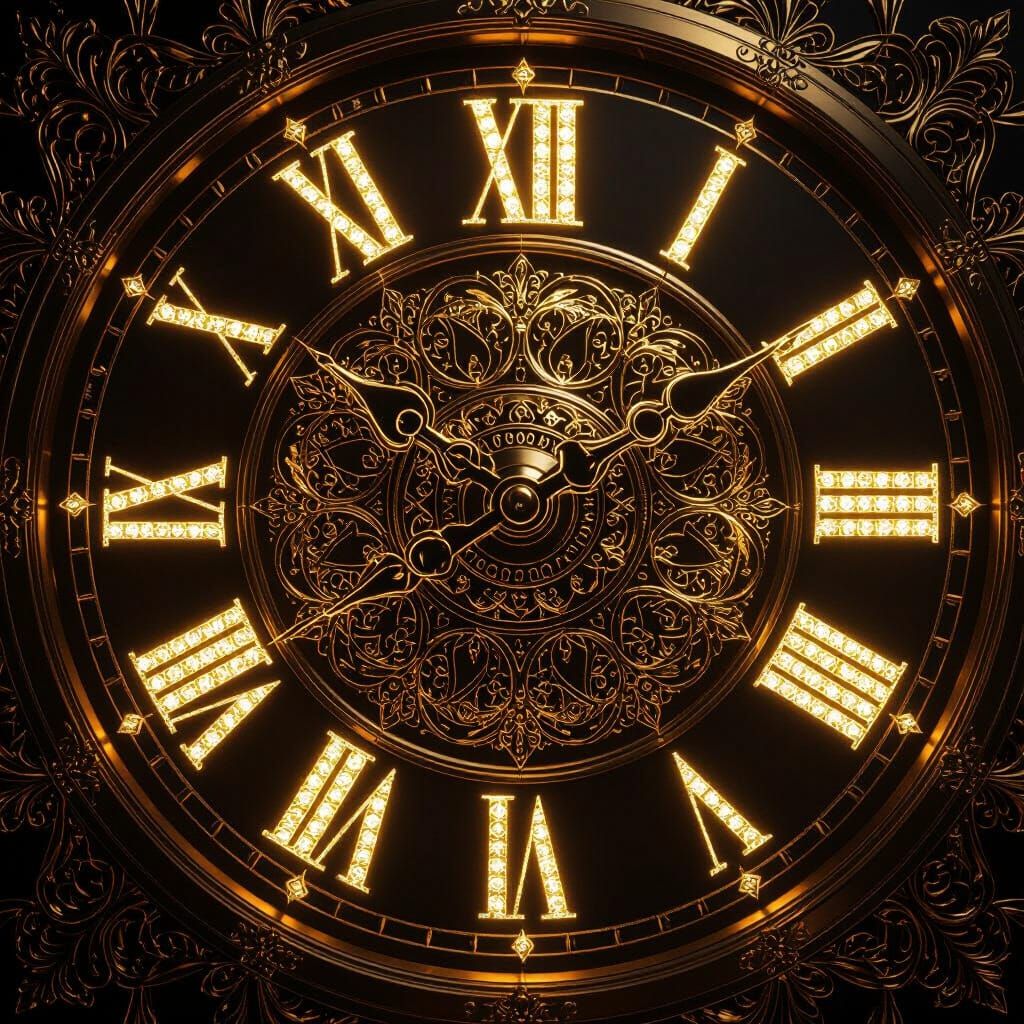 Elegant Clock With Golden Coins Symbolizing Wealth