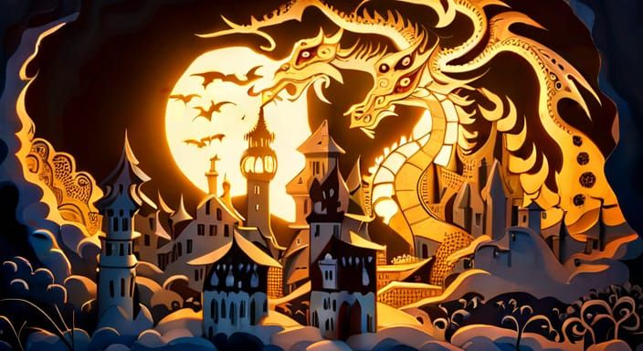 Dramatic Dragon Shadowbox Papercut Fairytale