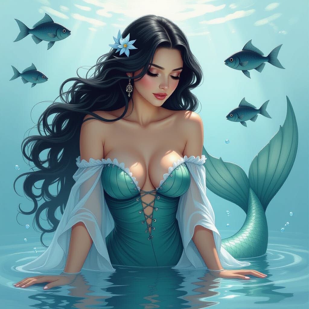 Melancholy Mermaid in the Style of Fantasy Art