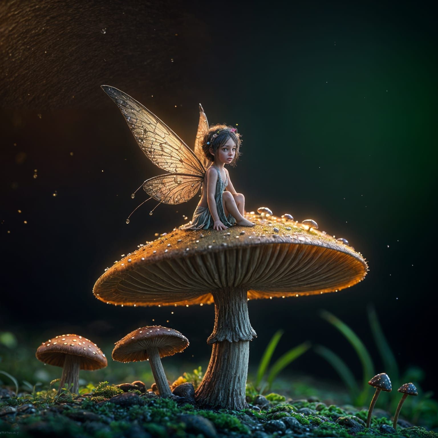 Enchanted Fairy on Mushroom, Macro Photography