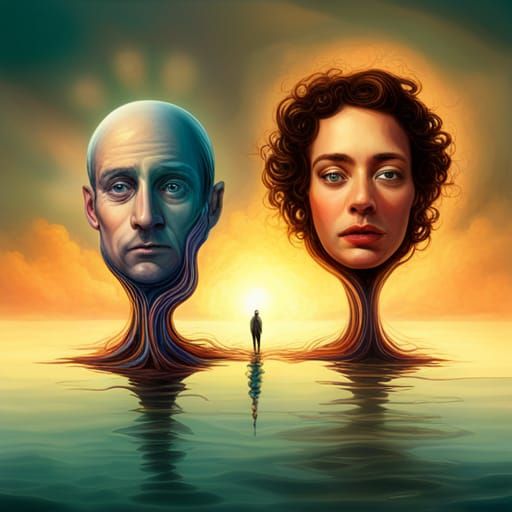 Surreal Gemini Twins: Futuristic Technology Meets Magic