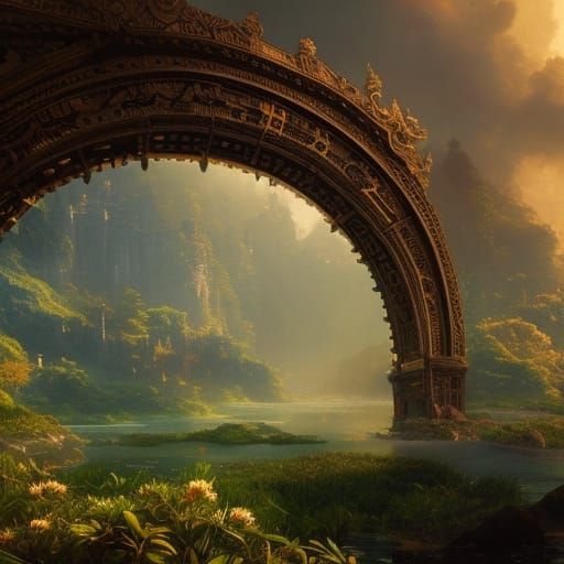 Grandfather Clock in Virgin Forest, Digital Art