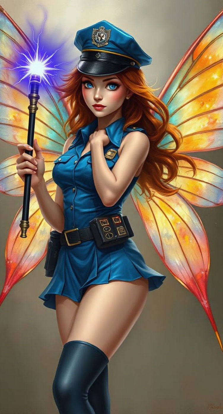 Fairy Policewoman With Magic Wand in Boris Vallejo Style