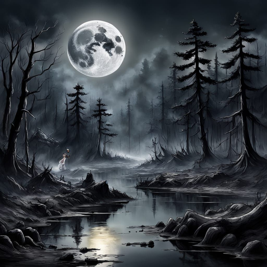 Mysterious Smoke Swamp Under a Velvet Moon