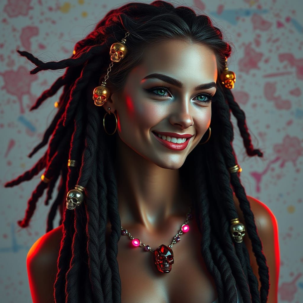 Swedish Princess with Glowing Dreadlocks and Skulls