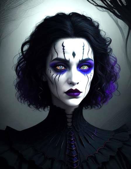 Tim Burton-esque Portrait of a Beautiful Woman