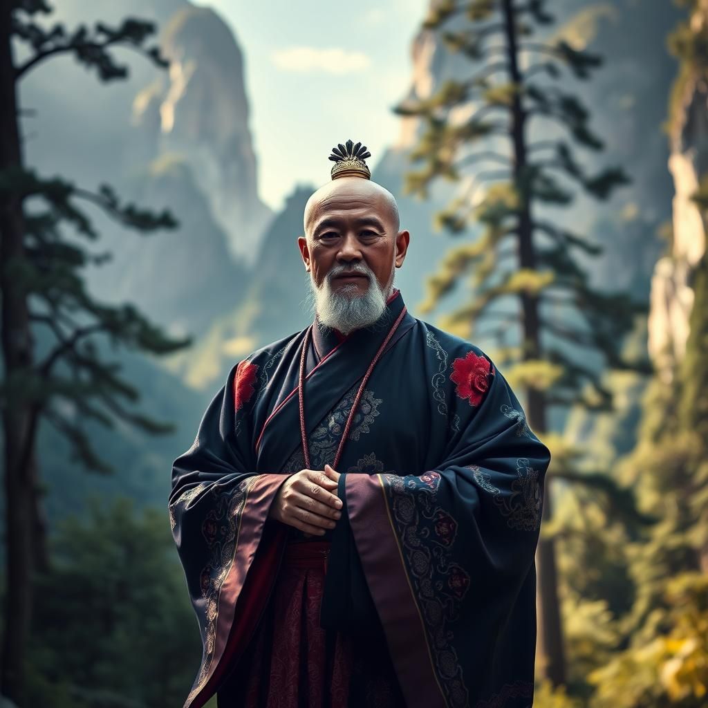 Majestic Shaolin Master in Mountain Landscape