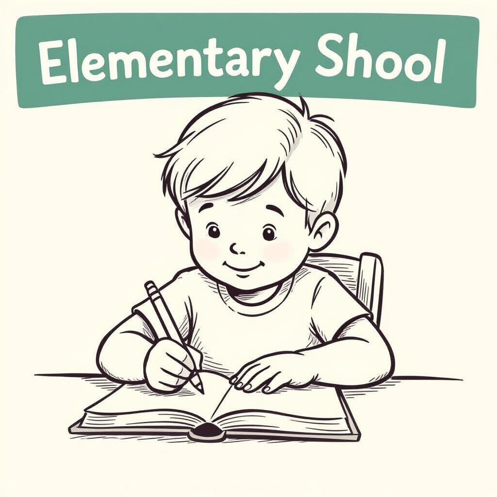 Child Writing in Book: Simple Illustration for Kids