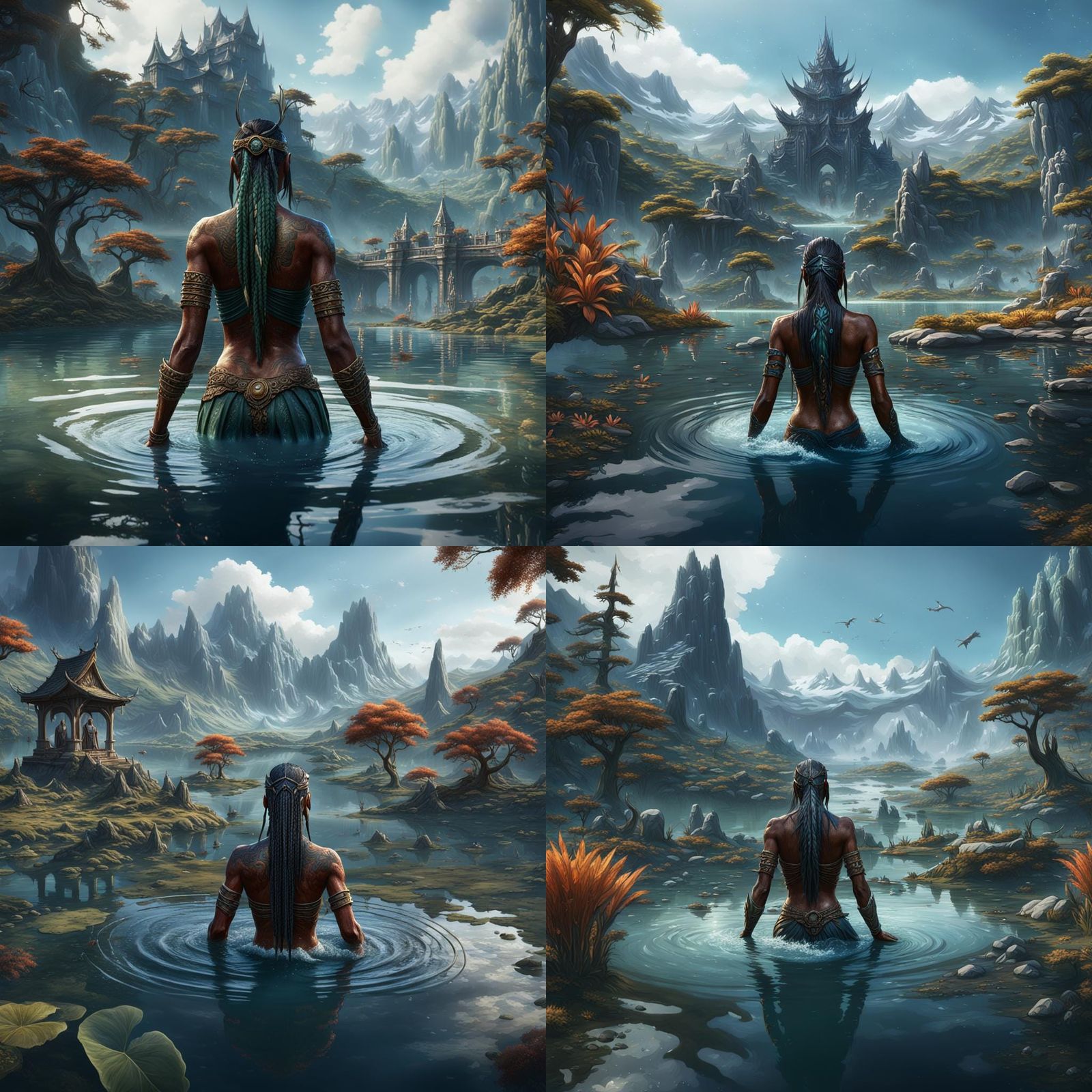 Taino Goddess Bathing in a Lake: Fantasy Art