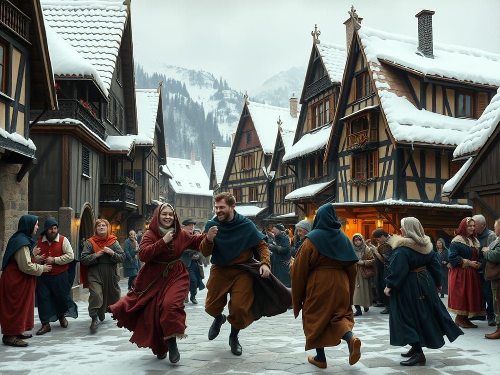 Villagers Dancing in a Renaissance Alpine Village