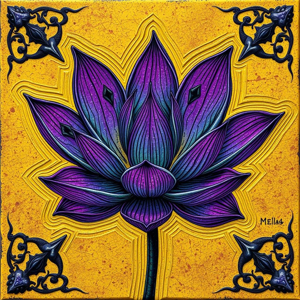 Psychedelic Lotus Flower in Encaustic Style