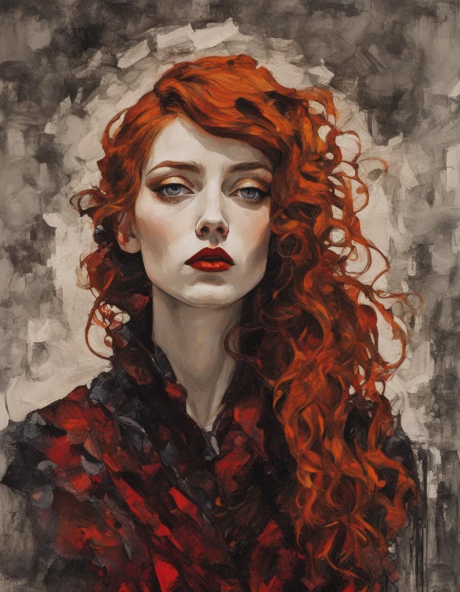 Elegant Goth Girl Portrait in Impasto Style