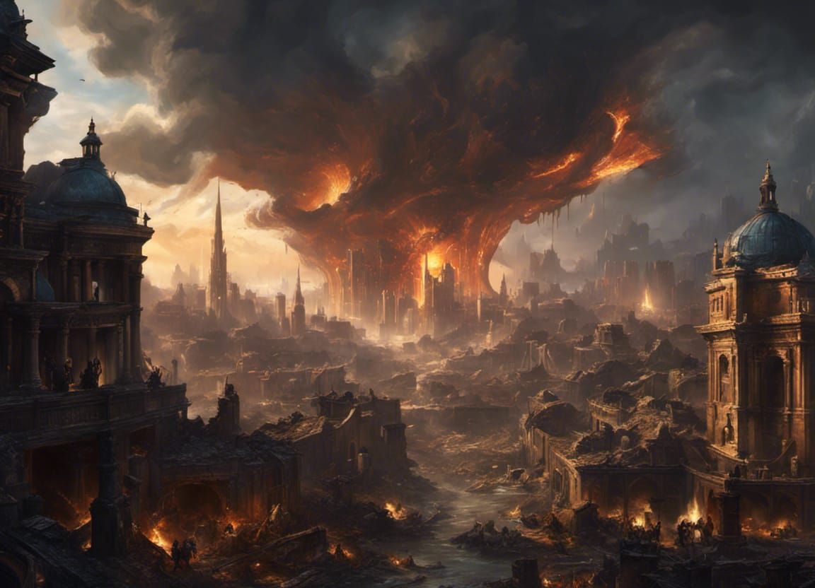 Magical Devastation in Apocalyptic City, Dark Fantasy Art