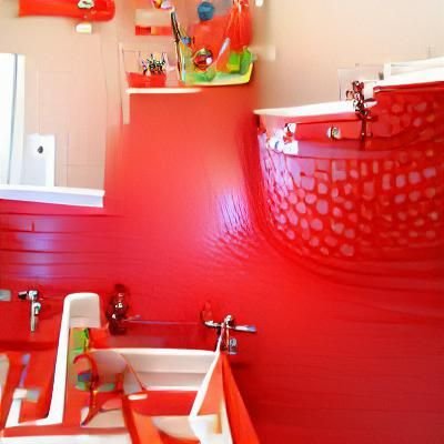 Bright Red Bathroom for Splashing Fun