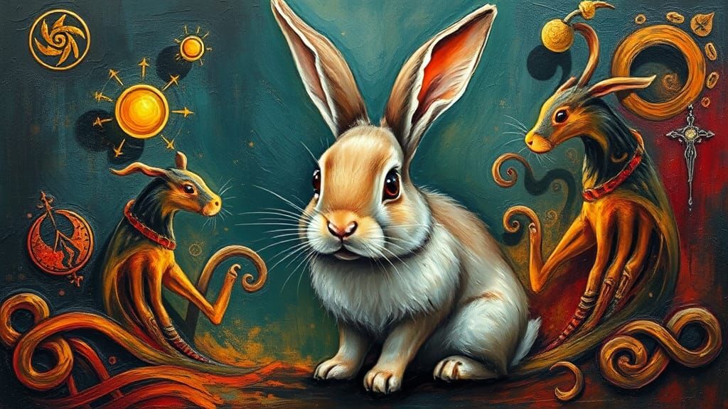 Whimsical Rabbit in Impasto Art Deco Style
