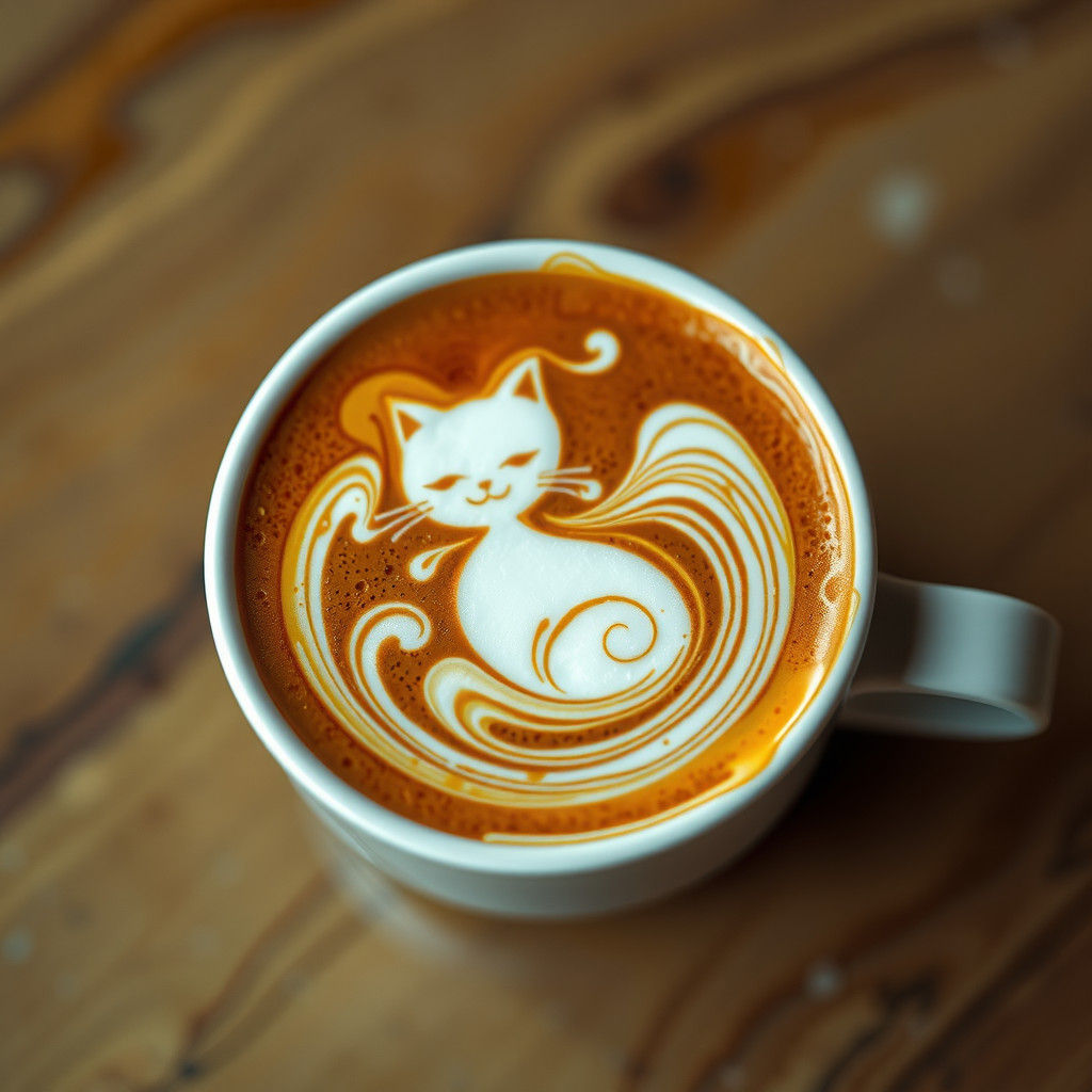 Latte Art Cat Design in Ceramic Cup