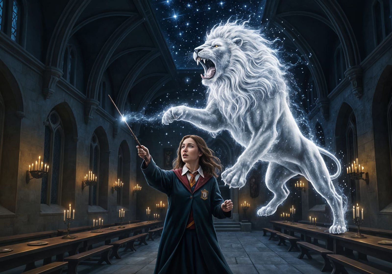 Hogwarts Witch Casts Fiery Lion Patronus