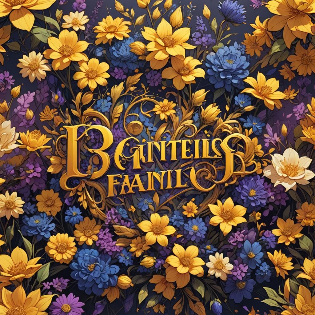 Floral Arrangement with Yellow Lettering, Anime Art