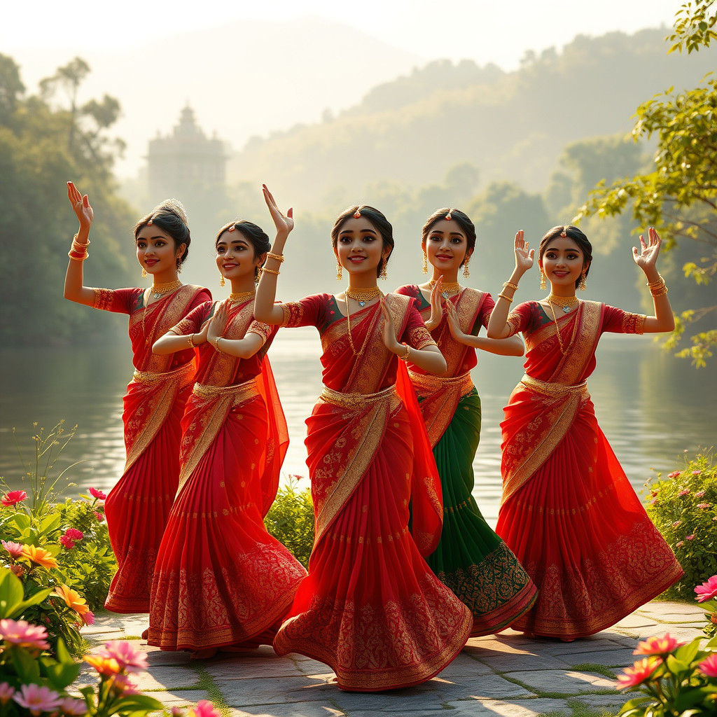 Elegant Women Dancing in Lush 3D Render