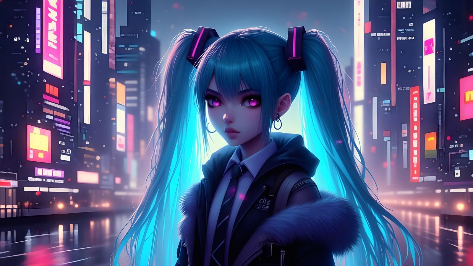 Cyberpunk Hatsune Miku Portrait in Goth Grunge Style