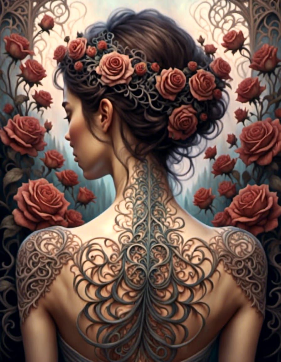 tattooed woman with rose crown