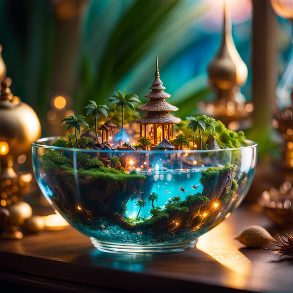 Fantasy Island Paradise in Glass Bowl: Macro Photography
