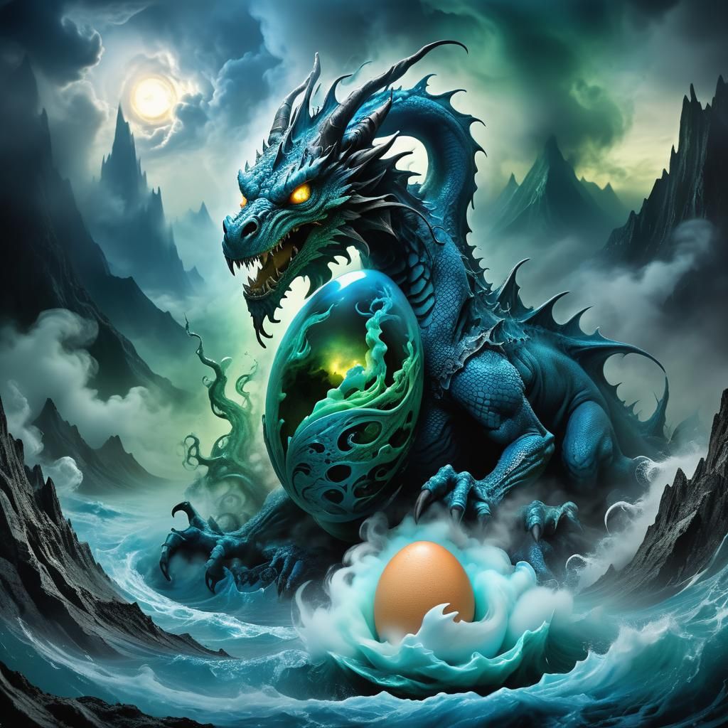 Surreal Chromatic Dragon Hatching, Digital Art
