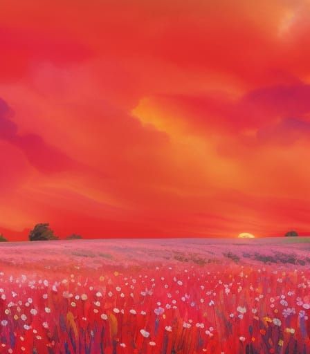 Gouache Flower Field: An Impressionist Masterpiece