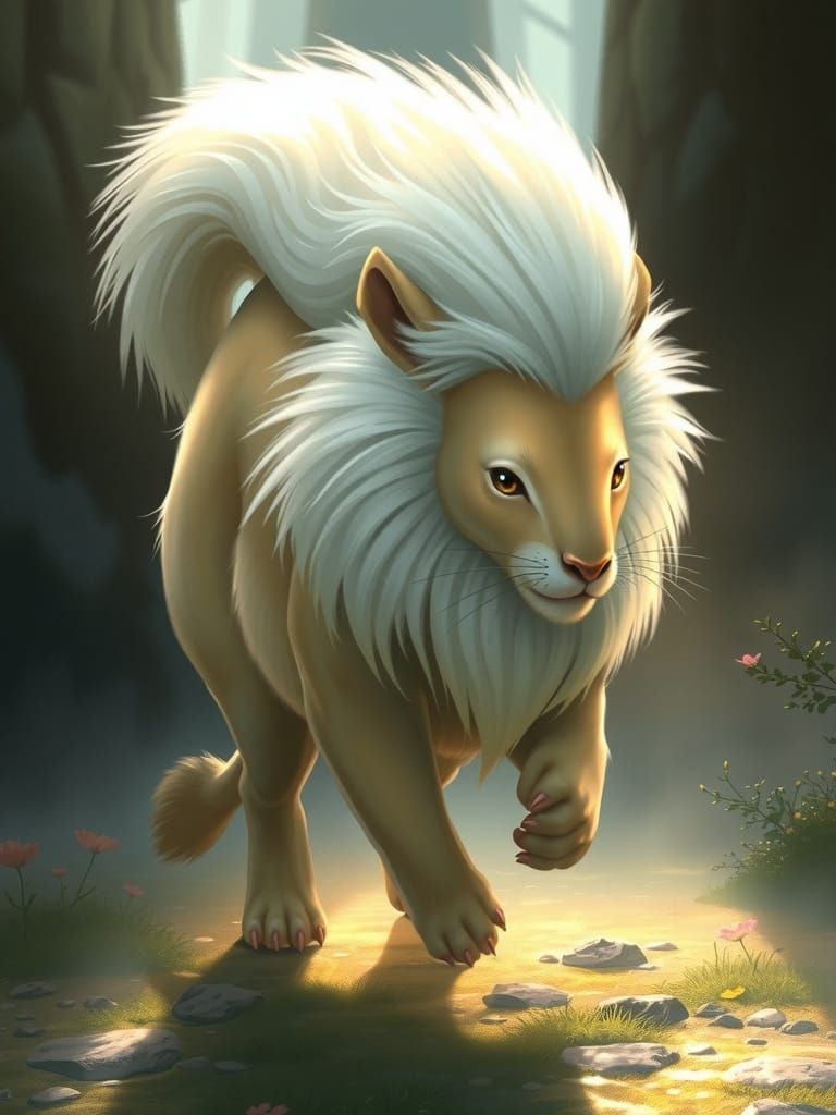 Majestic Lion Squirrel in Whimsical Fantasy Style