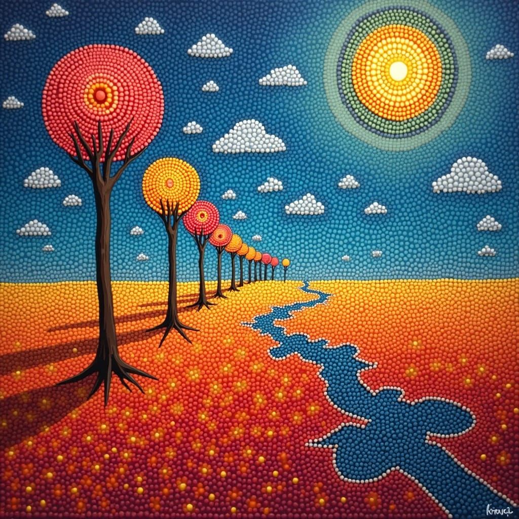 Surrealist Pointillism Masterpiece in Oil