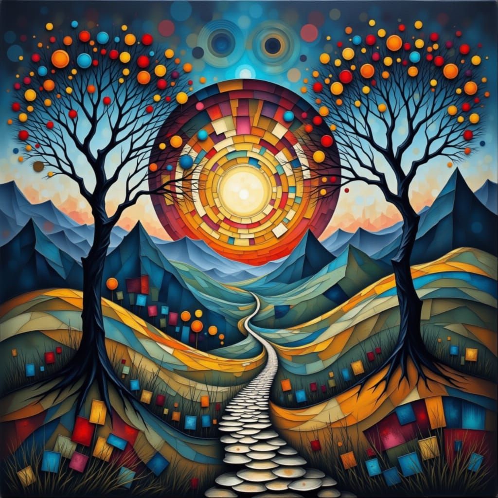 Abstract Geometric Landscape Painting in Klimt Style