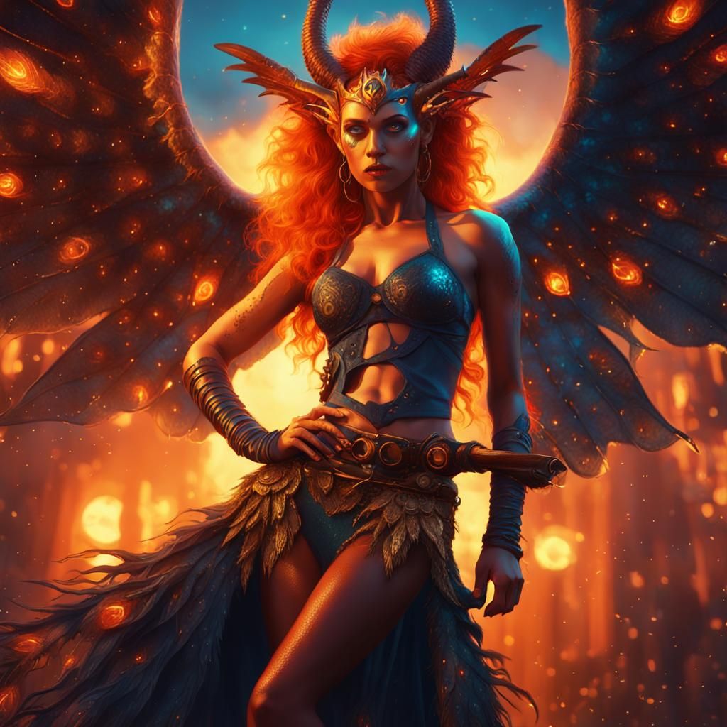 Tiefling Witch Fixes Forklift: Dark Fantasy Digital Art