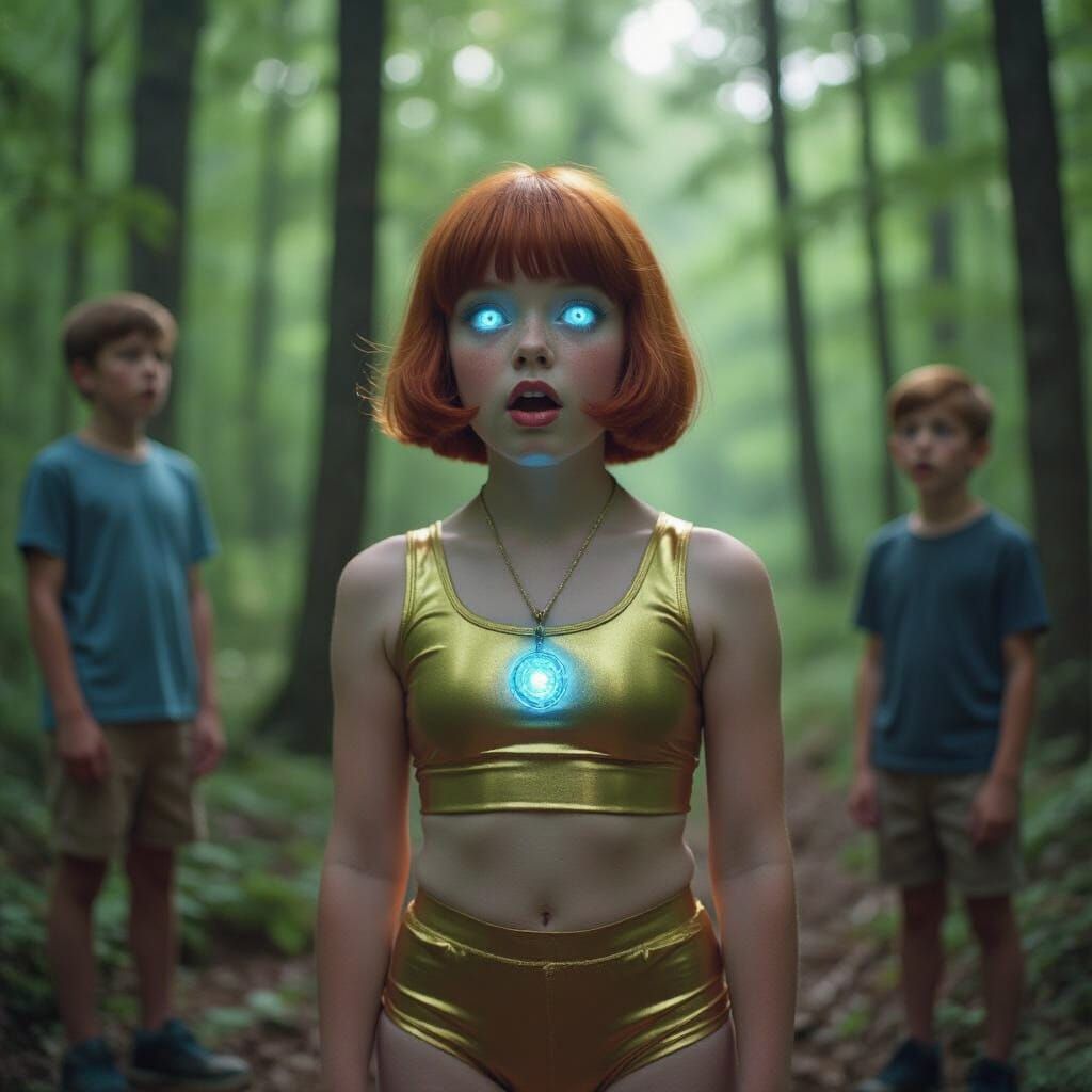 Hypnotized Redhead Girl in Forest, Cinematic Style