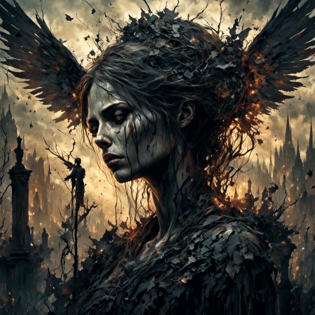 Death Angel in Graveyard: Dark Fantasy Portrait