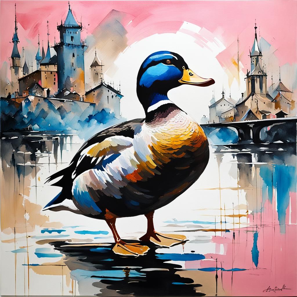 Duck Painting in Modern Acrylic Style