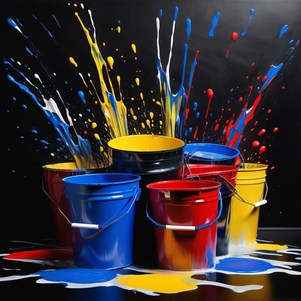Galvanized Buckets Overflowing with Acrylic Paints