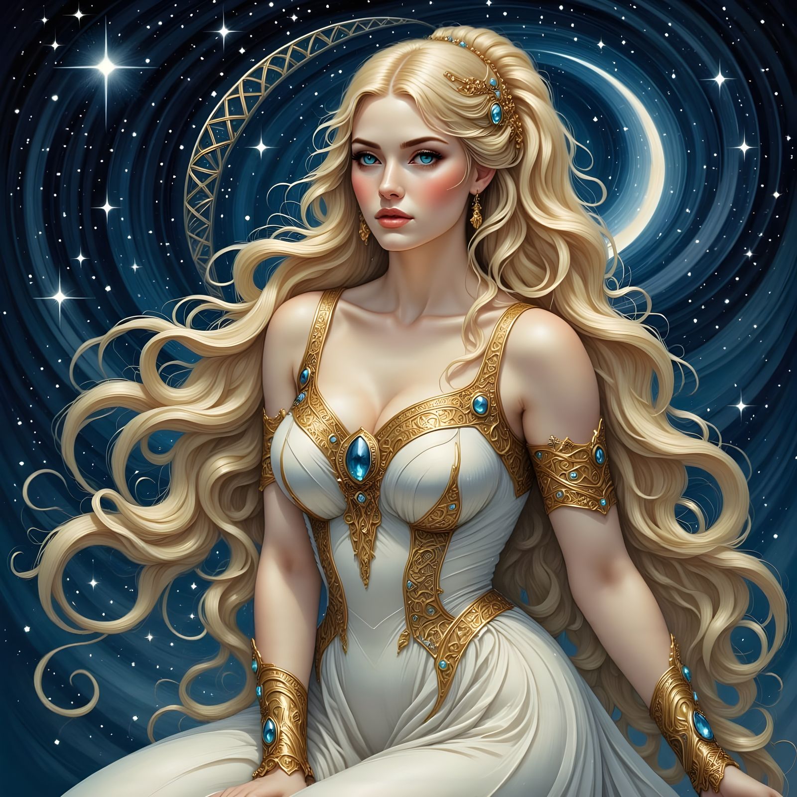 Glamorous Norse Goddess in Neo Art Nouveau Style