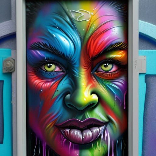 Crying Soul at Door: Graffiti Splash Art