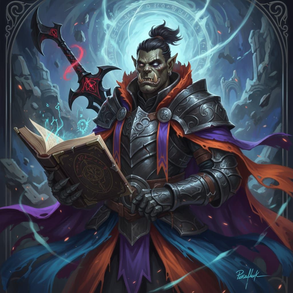 Pathfinder Half-Orc Magus with Blackblade and Spellbok Conce...