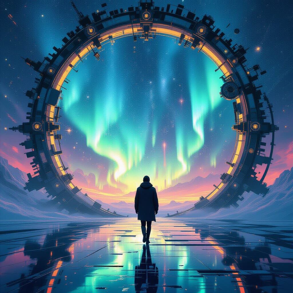 Surreal Time Traveler in Futuristic Dreamscape