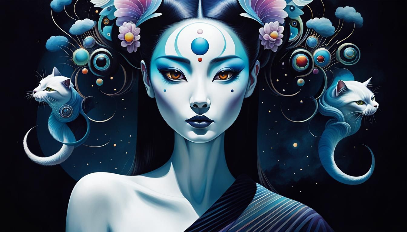 Psychedelic Alien Pet Portrait in Gouache Style