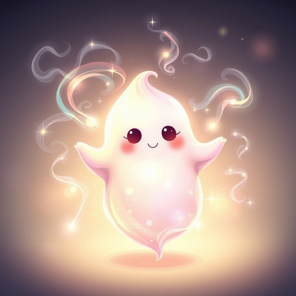 Whimsical Cartoon Ghost with Rainbow Aura