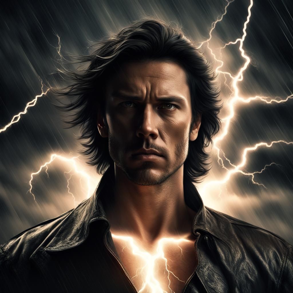 Dramatic Lightning Illuminates Sad Man in Darkness