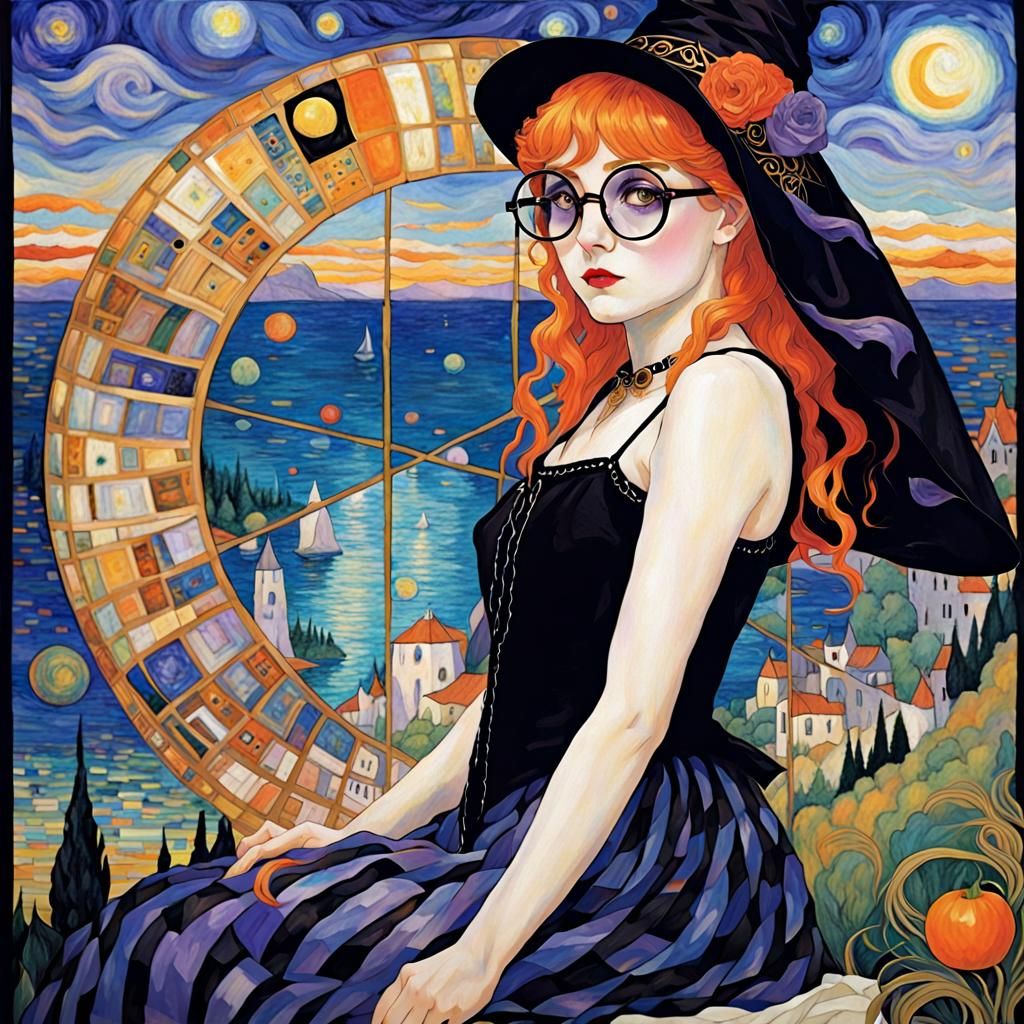 Anime Sorceress in Purple, Black, and Orange